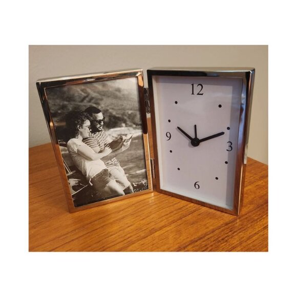 NEW! POTTERY BARN Picture Frame Clock SILVER NEW $99 FATHER'S DAY+ - Picture 1 of 2